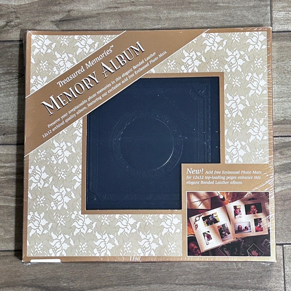 Vintage Treasured Memories 12x12 Memory‎ Photo Album Navy Leather Embossed NEW